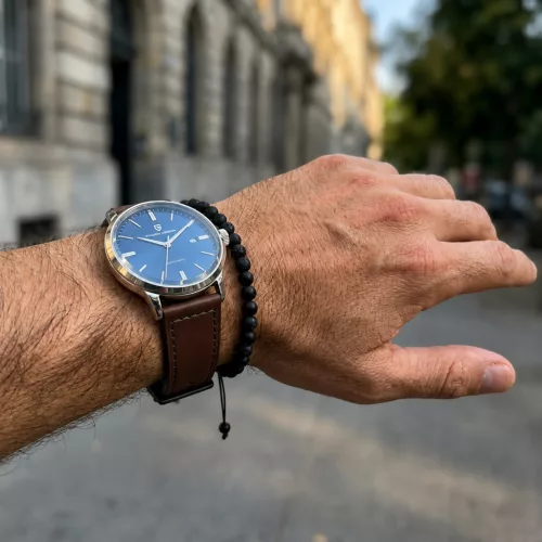MYBANDZ Elegáns bőróraszíj /sötétbarna - fekete csattal / 22mm