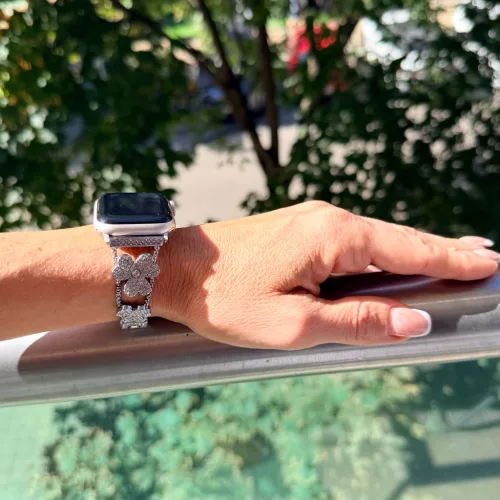 Apple Watch FloralShine fém szíj / ezüst / 42/44/45/49