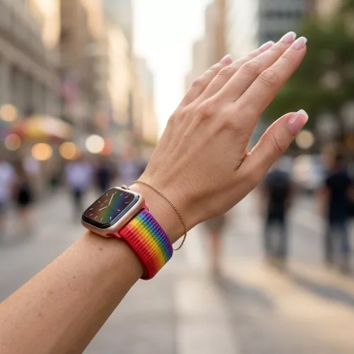 Apple Watch rugalmas szövet óraszíj /élénk szivárvány/ 44/45/46/49 mm