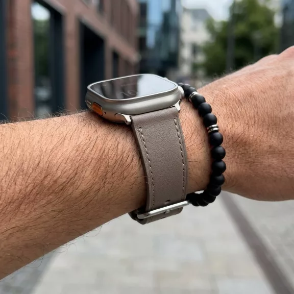 Apple Watch bőróraszíj / szürkésbarna / ezüst csattal 40/41 és 42mm
