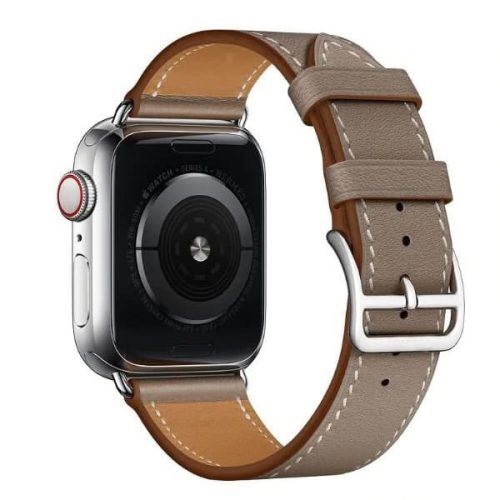 Apple Watch elegáns bőróraszíj / szürkésbarna / ezüst csattal 42/44/45/49 mm