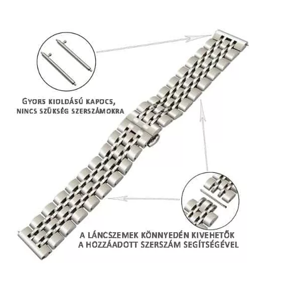 MYBANDZ Pearlmaster láncszemes fém óraszíj / ezüst / 20mm