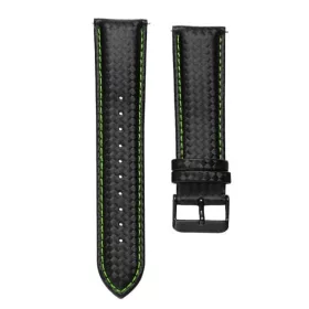   MYBANDZ Karbonszálas bőróraszíj - fekete - zöld varrás/ 20mm