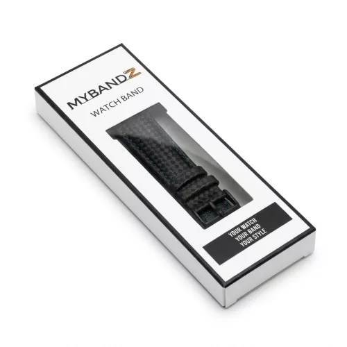 MYBANDZ Karbonszálas bőróraszíj - fekete - zöld varrás/ 20mm