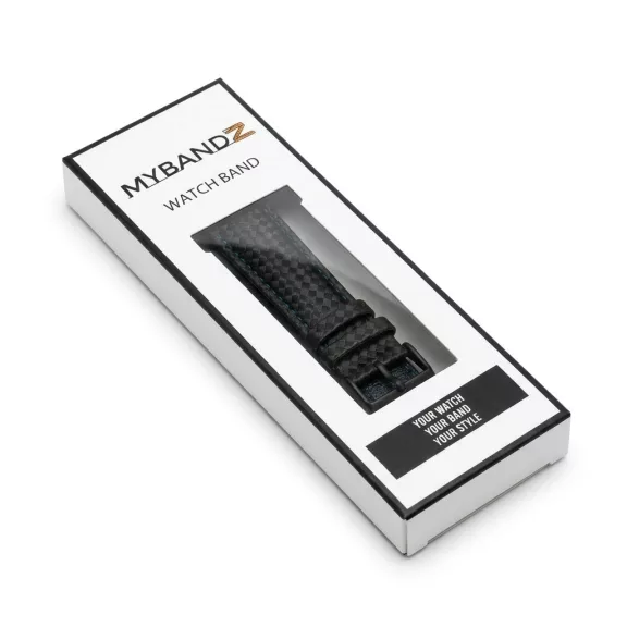 MYBANDZ Karbonszálas bőróraszíj - fekete - zöld varrás/ 20mm