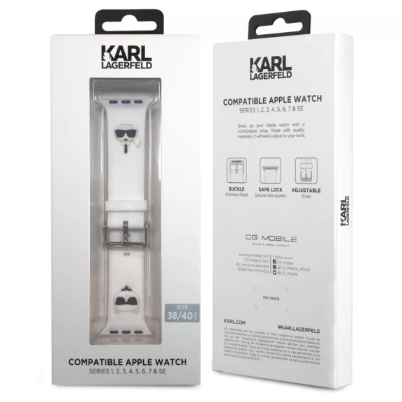Karl Lagerfeld and Choupette Apple Watch 40/41 és 42mm szilikon óraszíj - fehér