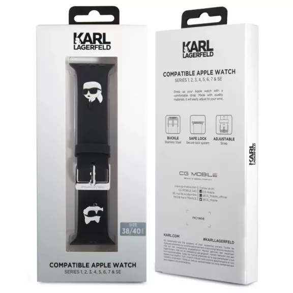 Karl Lagerfeld and Choupette Apple Watch 40/41 és 42mm szilikon óraszíj - fekete
