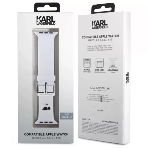 Karl Lagerfeld Karl and Choupette Apple Watch  44/45/46 és 49mm szilikon óraszíj - fehér