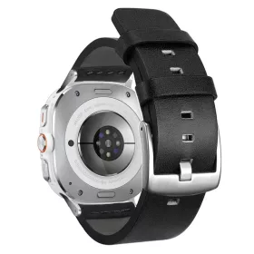   MYBANDZ Olasz bőróraszíj/fekete-ezüst csat/Samsung Galaxy Watch Ultra