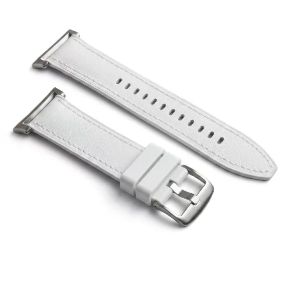 MYBANDZ Kívül puha bőr belül szilikon óraszíj/fehér/Samsung Galaxy Watch 8-9