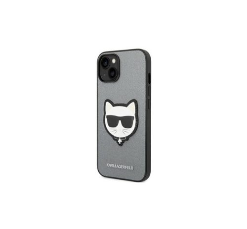 Karl Lagerfeld Saffiano Choupette Head Patch Apple iPhone 14 Pro hátlap tok, ezüst