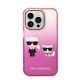 Karl Lagerfeld Gradient Ikonik Karl & Choupette Apple iPhone 14 Pro hátlap tok, rózsaszín