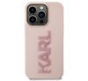Karl Lagerfeld 3D Rubber Glitter Logo Apple iPhone 15 Pro hátlap tok, rózsaszín